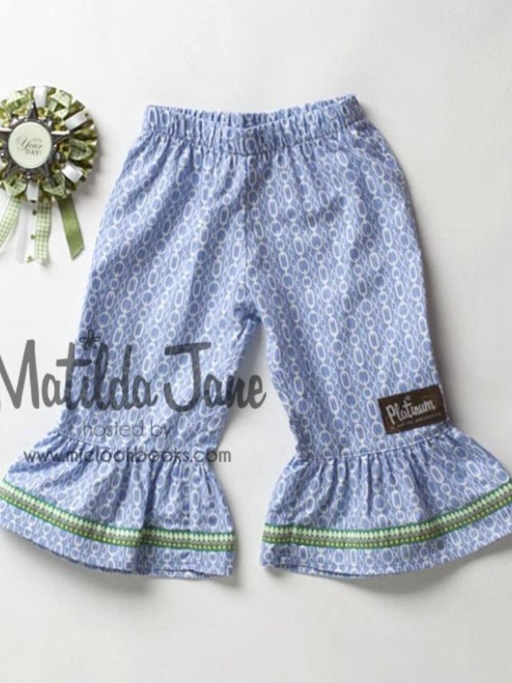 Girls Matilda Jane Platinum Swing Set Ruffles Wide Leg Pants Blue White Green 4